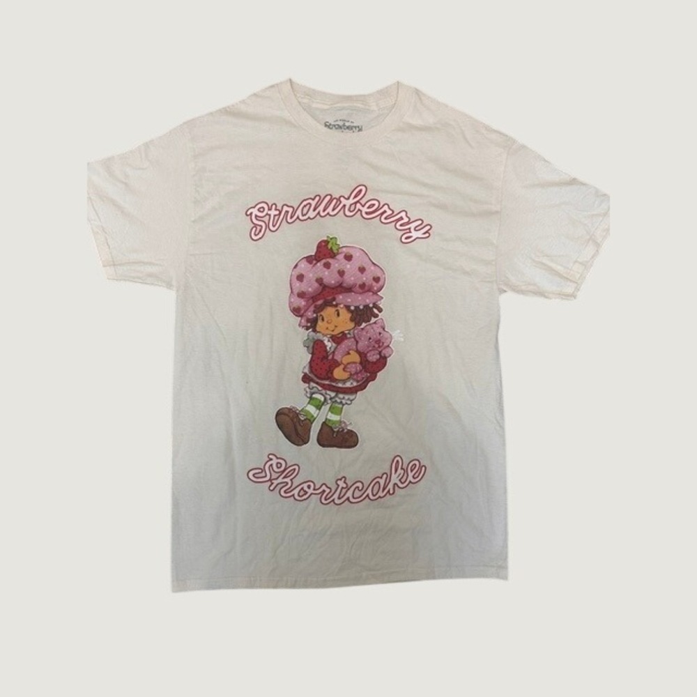 Strawberry Shortcake Graphic Tee Cream Cotton Short Sleeve Shirt Womens Medium - Picture 3 of 7